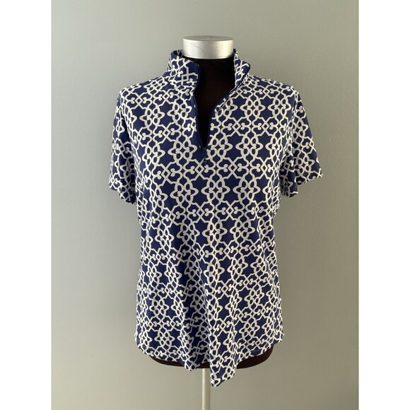 IBKUL 1/4 Zip Shirt Womens Medium Blue White Quick Dry Cool UPF 50 Golf Tennis - Picture 1 of 15